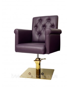 Крісло перукарське на ГІДРАВЛІЦІ MENSON Dark Orchid на квадратній базі Gold VM873 GK-foto2