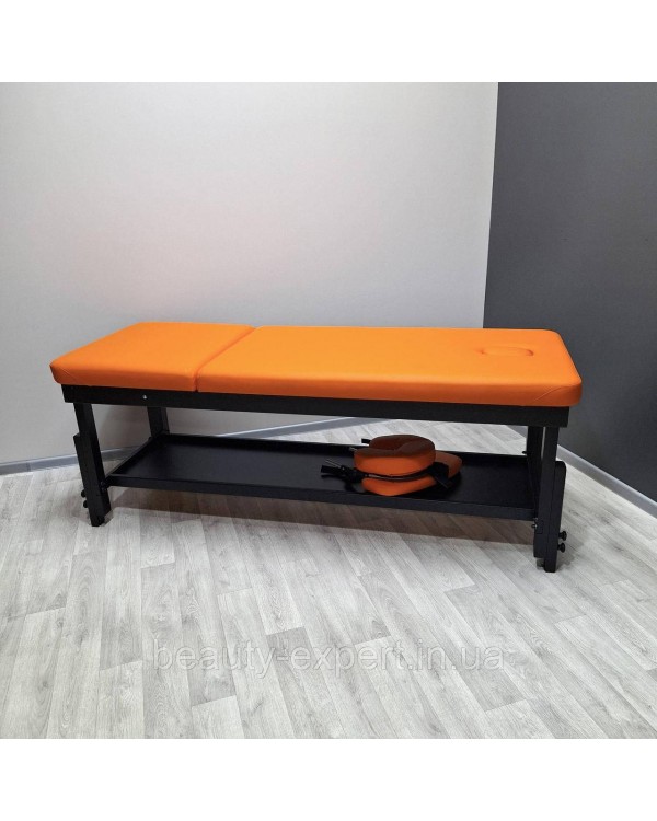 Стаціонарний масажний стіл косметологічна кушетка КР-10+BLACK+Orange _ST Стаціонарний масажний стіл косметологічна кушетка КР-10+BLACK+Orange _ST