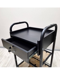 Візок для педикюру на коліщатках із ящиком ST_R-9 black чорний візок для тату столик для майстра вій-foto3