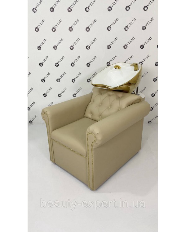 Мийка перукарська Lili Gold & White в салон краси крісло з мийкою та золотою керамікою для перукарень