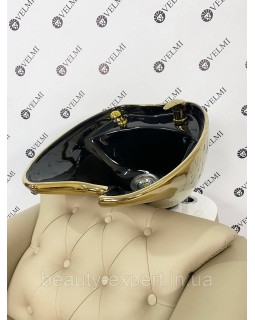 Мийка перукарська Lili Gold & Black в салон краси крісло з мийкою та золотою керамікою для перукарень-foto2