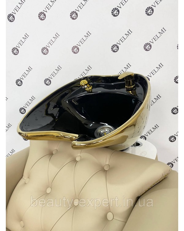 Мийка перукарська Lili Gold & Black в салон краси крісло з мийкою та золотою керамікою для перукарень