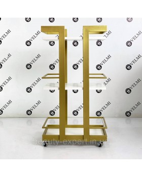 Візок для косметолога та майстра Smart практичний мобільний візок з металевим золотим каркасом VM940-foto3
