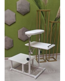 Педикюрная подставка Terto Hurd 2в1 White с регулировкой высоты и складной полочкой для вытяжки-foto3