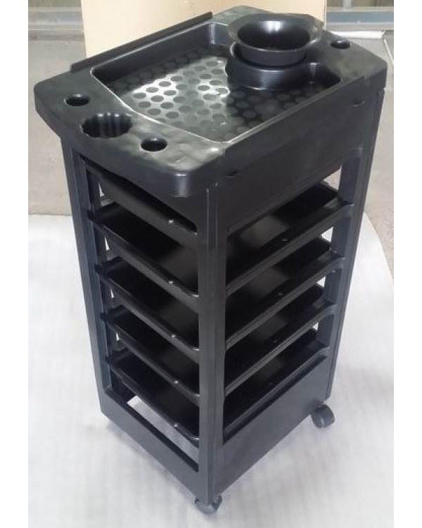 Візок перукарський для салону краси на колесах чорна 5 лотків + полиця +чаша для фарби B12-ST008 Візок перукарський для салону краси на колесах чорна 5 лотків + полиця +чаша для фарби B12-ST008