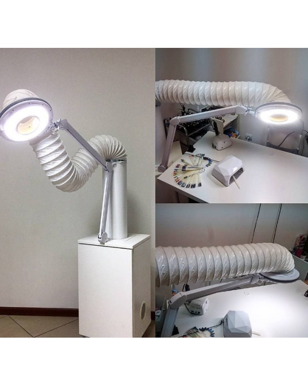 Мобильная вытяжка для педикюра и маникюра с LED лампой и фильтром для пыли Турбо вытяжка педикюрная с трубой
