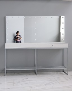 Визажная станция Camelia double_734 парикмахерские зеркала с лампами для 2 мастеров визажа столики с зеркалом-foto5