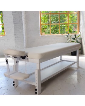 Кушетка масажна дерев'яна SPA масажний стіл 1 секційний з підголовником та полицею ST_KP-9 WHITE&SNOW