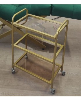 Візок для косметолога Лешмейкер салону краси GOLD_Mini столик пересувний на 3 полиці скляний-foto3