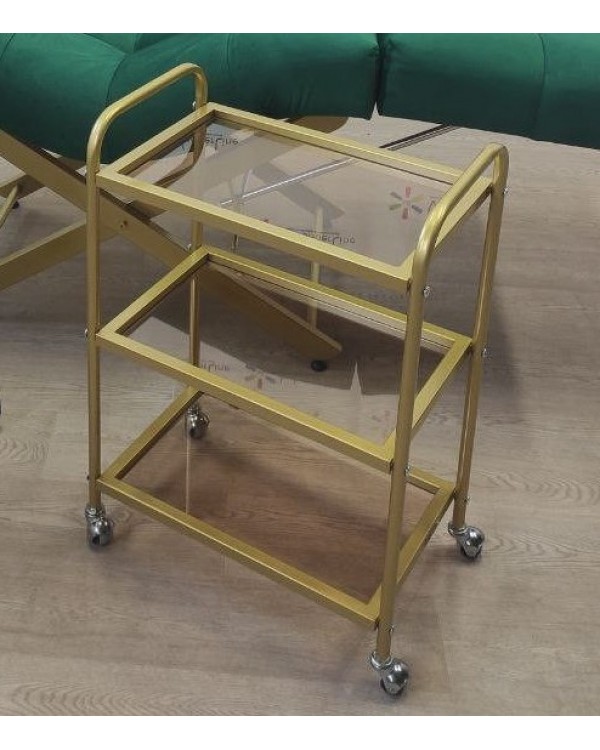 Візок для косметолога Лешмейкер салону краси GOLD_Mini столик пересувний на 3 полиці скляний Візок для косметолога Лешмейкер салону краси GOLD_Mini столик пересувний на 3 полиці скляний