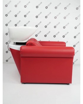 Современный комплект парикмахерской мебели Lili RED мебель в салон красоты (мойка и кресло на дисковой базе)-foto7