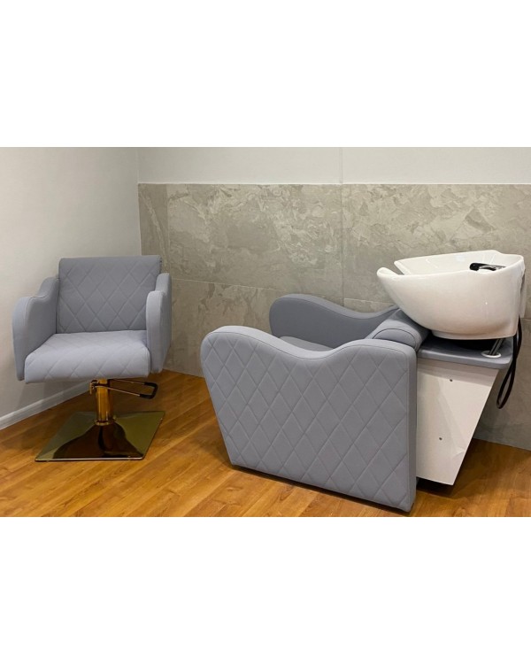 Перукарський комплект меблів 2в1 Ketrin Strong Grey крісло-мийка та перукарське крісло на квадратній базі GOLD Перукарський комплект меблів 2в1 Ketrin Strong Grey крісло-мийка та перукарське крісло на квадратній базі GOLD