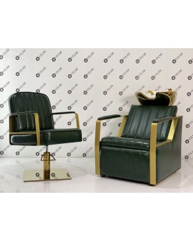 Перукарський комплект меблів 2в1 Lux Bronx Gold меблі для салонів краси Green Перукарський комплект меблів 2в1 Lux Bronx Gold меблі для салонів краси Green