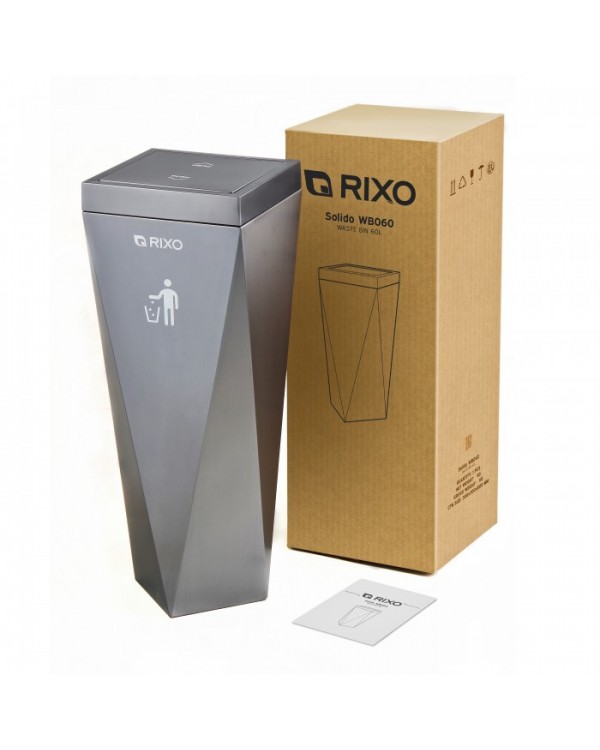 Металева урна для сміття Rixo Solido WB060G Black 60 л з внутрішнім знімним відром Металева урна для сміття Rixo Solido WB060G Black 60 л з внутрішнім знімним відром