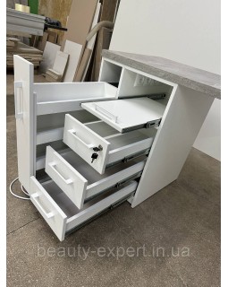 Стол для маникюра с тумбой на 3 ящика и карго СМ200-23_МR Маникюрный стол с металлической опорой-foto8