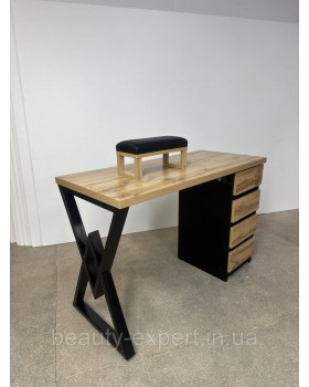 Манікюрний стіл LOFT СМ100-05 стіл з тумбою на 4 ящик + РОЗЕТКИ + підставка манікюрна для рук клієнта-foto4