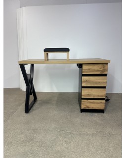 Маникюрный стол LOFT СМ100-05 стол с тумбой на 4 ящик + РОЗЕТКИ + маникюрная подставка для рук клиента-foto5