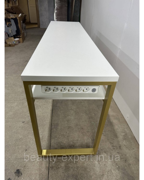 Стол маникюрный на металлических ножках loft-17а_MR Широкий стол для двух мастеров маникюра 200х50х80см