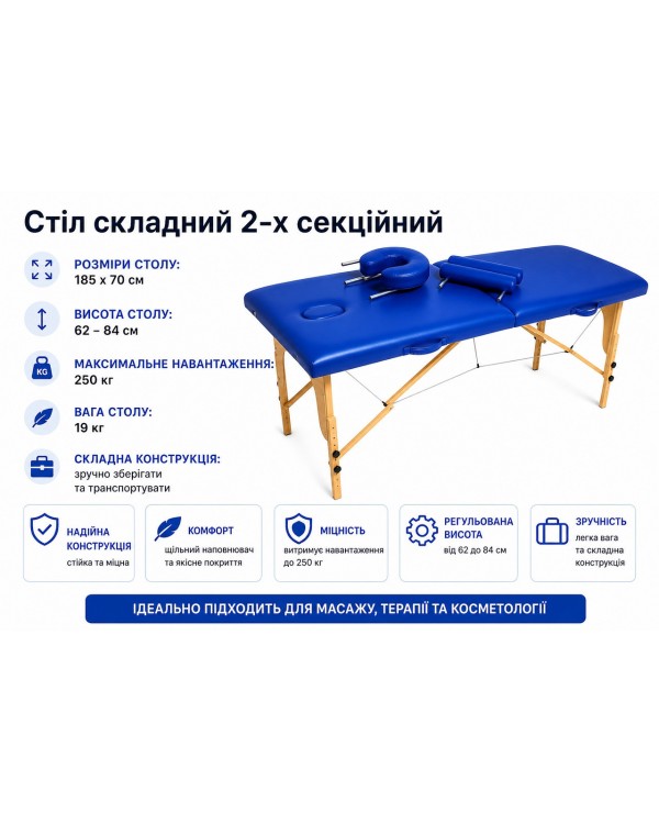 Массажный стол Relanto (2) Blue с отверстием для лица Переносная кушетка (ширина 70 см) для косметолога Массажный стол Relanto (2) Blue с отверстием для лица Переносная кушетка (ширина 70 см) для косметолога