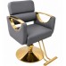 Перукарське крісло із золотою фурнітурою на гідравліці "PREMIUM" сірі перукарські крісла Перукарське крісло із золотою фурнітурою на гідравліці "PREMIUM" сірі перукарські крісла