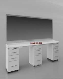 Рабочее место парикмахера АМЕЛИЯ для двух мастеров парикмахерское зеркало с тумбами мебель для салона М406-foto3