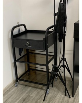 Тележка для педикюра на колесиках с ящиком ST_R-9 black черная тележка для тату столик для мастера ресниц-foto5
