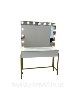 Столик для візажу та макіяжу MR_ДЗ-09 з LED-дзеркалом і висувними ящиками Перукарські дзеркала Столик для візажу та макіяжу MR_ДЗ-09 з LED-дзеркалом і висувними ящиками Перукарські дзеркала