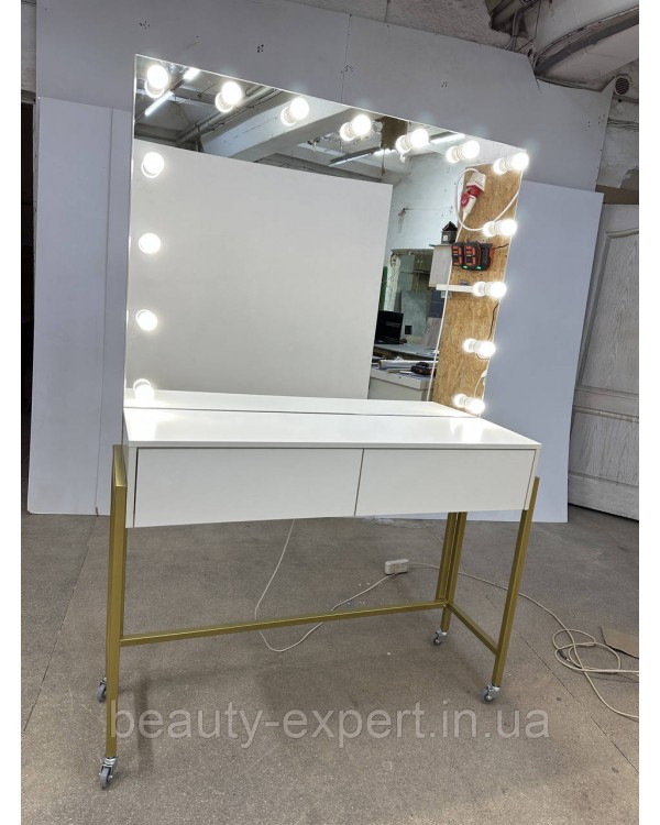 Столик для візажу та макіяжу MR_ДЗ-09 з LED-дзеркалом і висувними ящиками Перукарські дзеркала