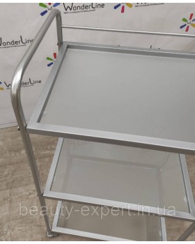 Косметологическая тележка-столик на колесах SILVER серебристая тележка для салона красоты-foto3