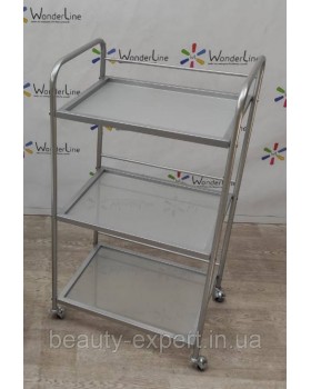Косметологическая тележка-столик на колесах SILVER серебристая тележка для салона красоты-foto5
