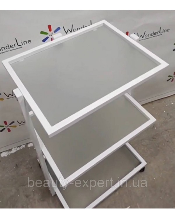 Візок косметологічний Столик для нарощування вій BR_2_white етажерка скло для майстра в салон краси