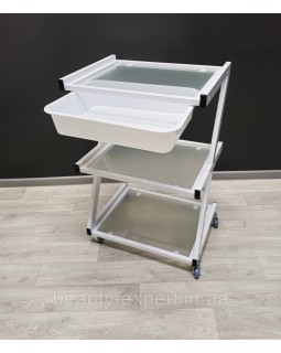 Столик косметолога стоматолога на 3 полиці з лоточком візок для нарощування вій R-71-foto3