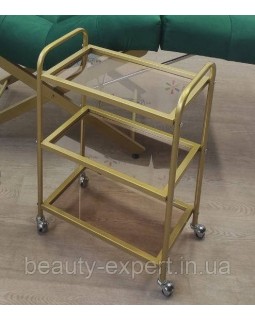 Візок для косметолога Лешмейкер салону краси GOLD_Mini столик пересувний на 3 полиці скляний-foto2