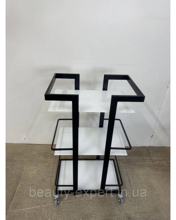 Косметологічний візок полиці білі лакобель ДОД-07/W&B етажерка ПРЕМІУМ візки для візажистів