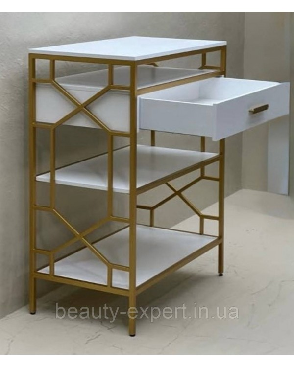 Металевий косметологічний столик-етажерка Lux Style_Lv тумба з ящиком для інструментів